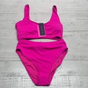 Tempt me Women's Full Coverage Bathing Suit Bottom Bikini Set-Neon Pink